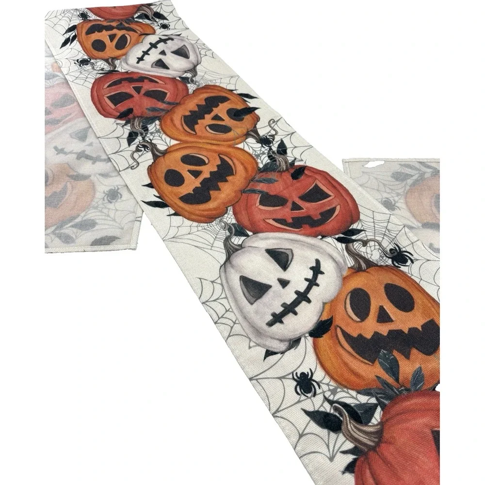 Halloween  Table Runner Featuring Pumpkins and Spiders 106